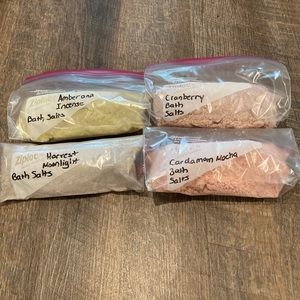 4 Count Bath Salts, 8 oz each, Handmade, Cranberry, Mocha, Amber, Harvest